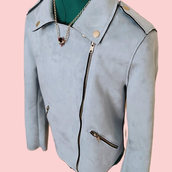 New Woman's Jacket Members Only Faux Suede Slant Ziper - Picture 4 of 10